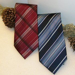 ALFANI Mens 100% Silk Ties Lot of 2 Blue Stripe & Red Silver & Black Stripe